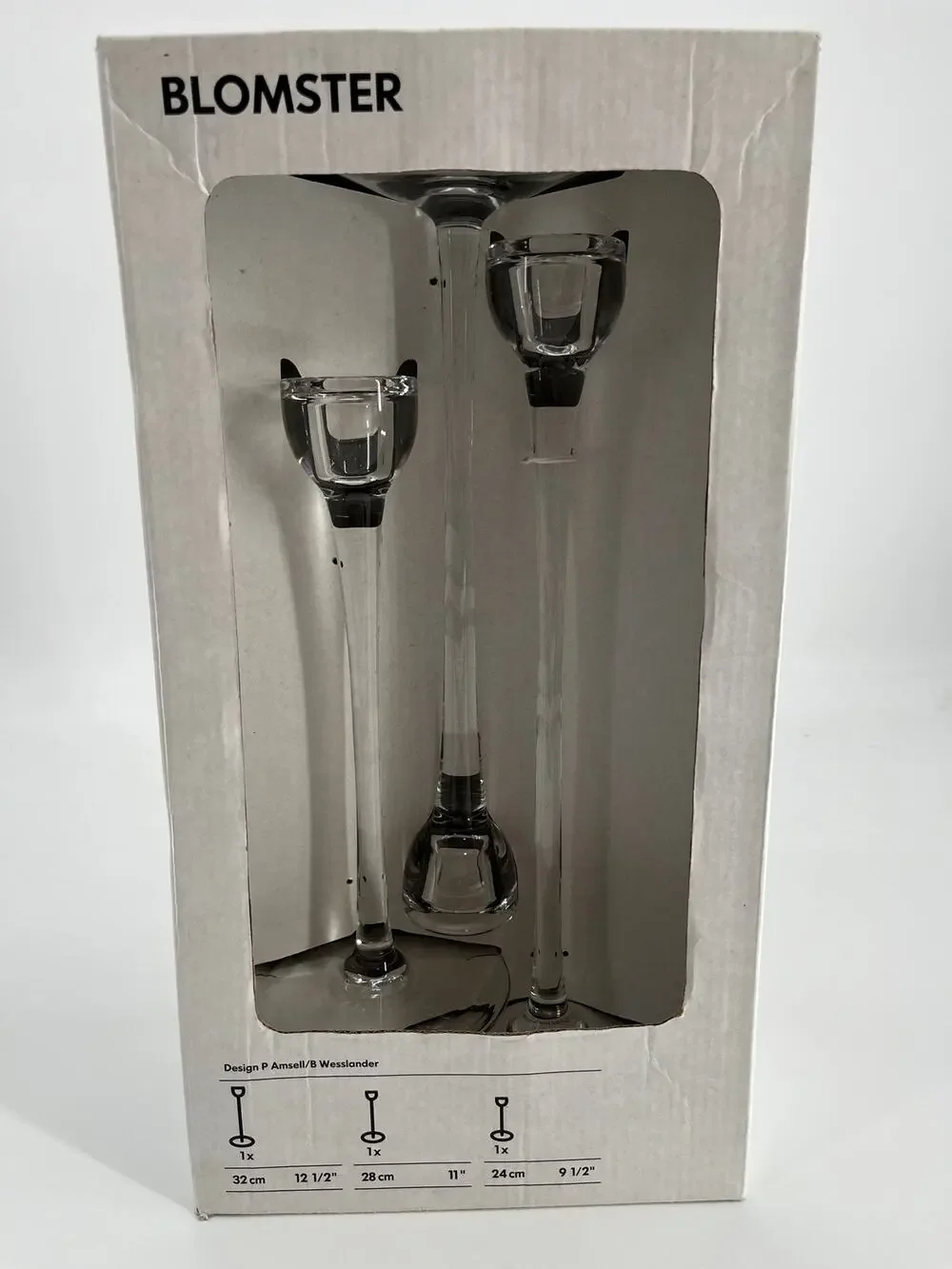 Vintage Ikea Blomster Candlesticks Set of 3 Clear Glass 501.325.69